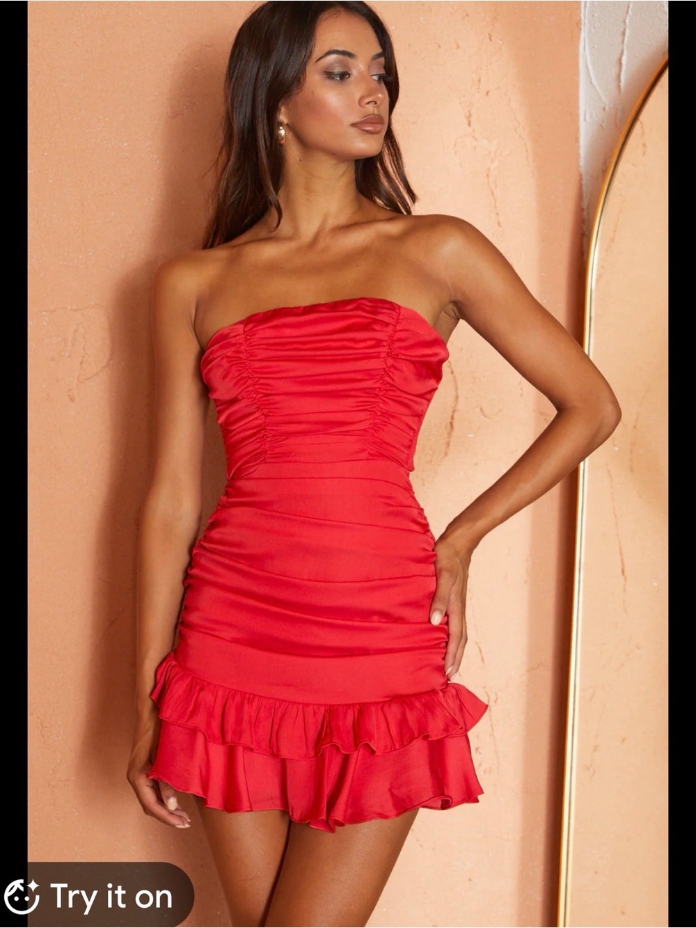 Selfie Leslie Strapless Red Ruffle-Hem Mini Dress